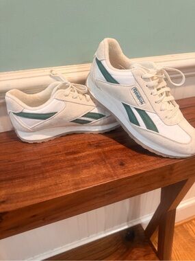 Reebok Women's Cream and Teal Classic Runner Sneakers